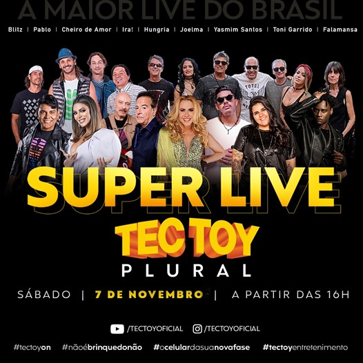 Super Live TecToy Plural traz 10 horas de música ininterruptas com 9 shows de grandes artistas brasileiros