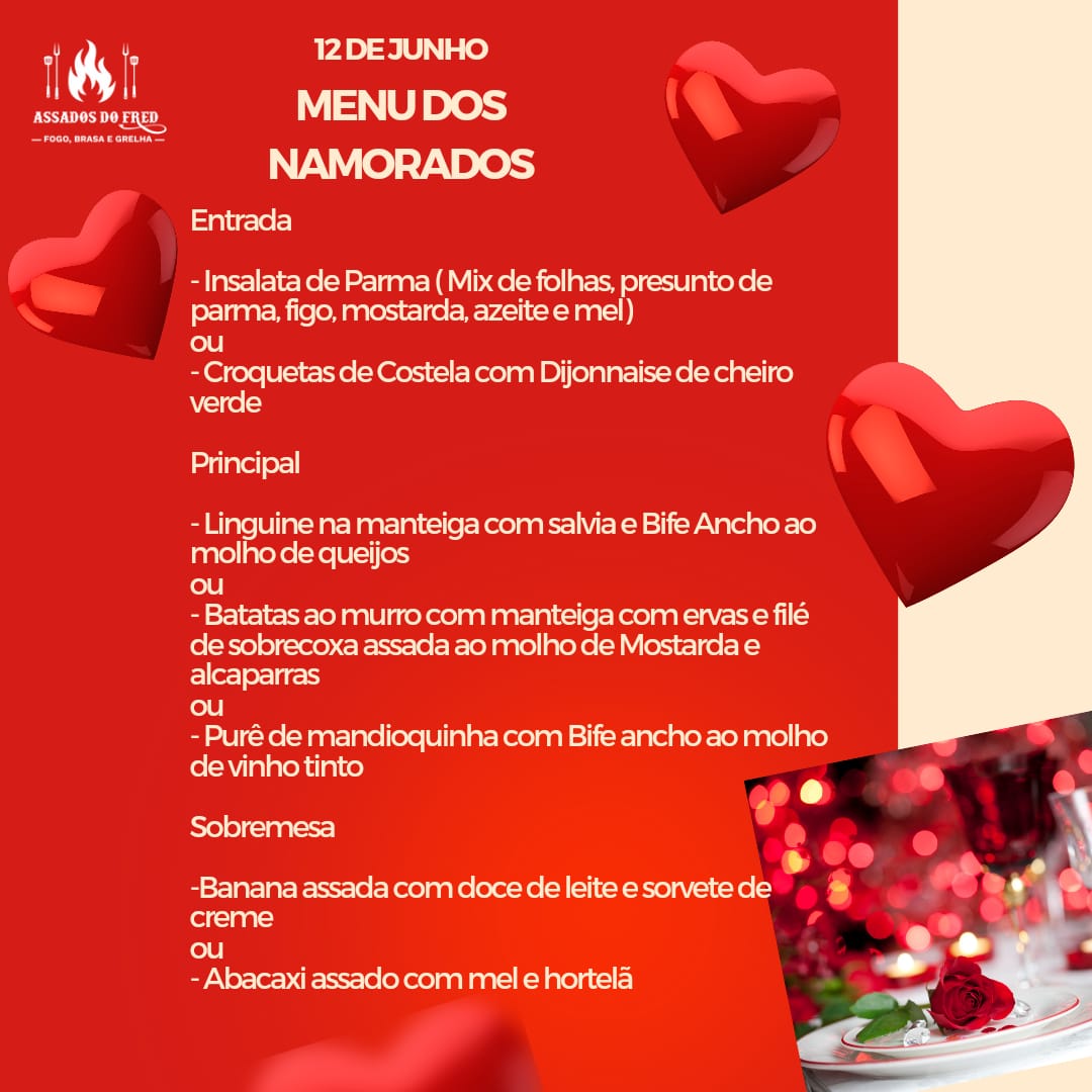 Noite romântica dos namorados no Assados do Fred Gastronomia