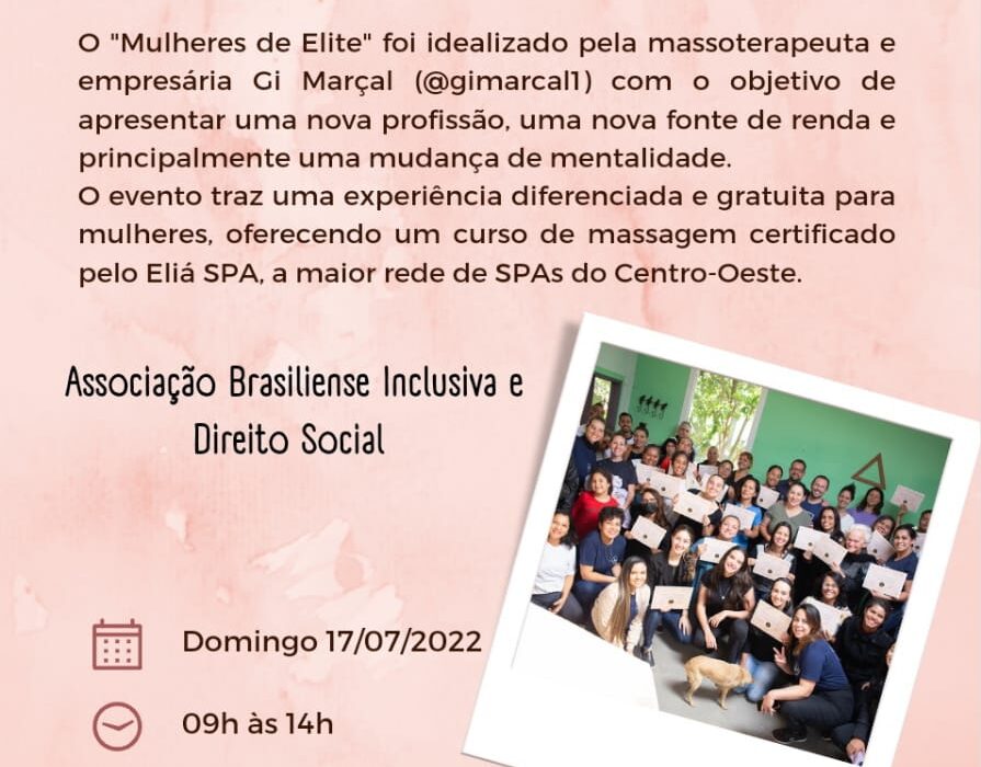 Curso gratuito de massagem “Mulheres de Elite” na Ceilândia Geral