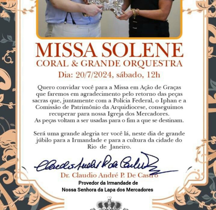 Homenagens na Missa deste sábado Rio de janeiro