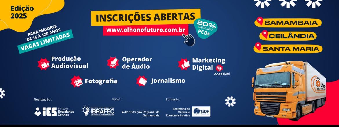 Inscrições abertas para oficinas gratuitas de comunicação, audiovisual e marketing em Samambaia, Ceilândia e Santa Maria Oficina online