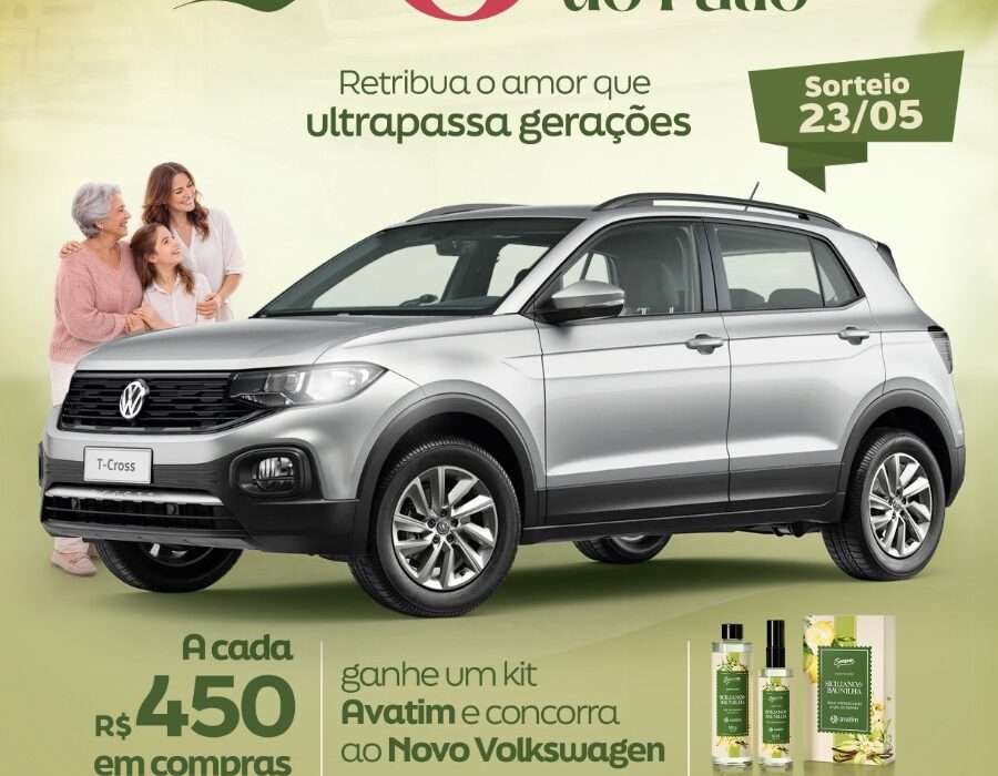 Dia das Mães no Pátio Brasil Shopping: campanha terá sorteio de um Volkswagen T-Cross Sense TSI e kits exclusivos assinados pela Avatim Pátio Brasil